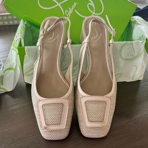 Sam Edelman Beige Woven Slingback Heels